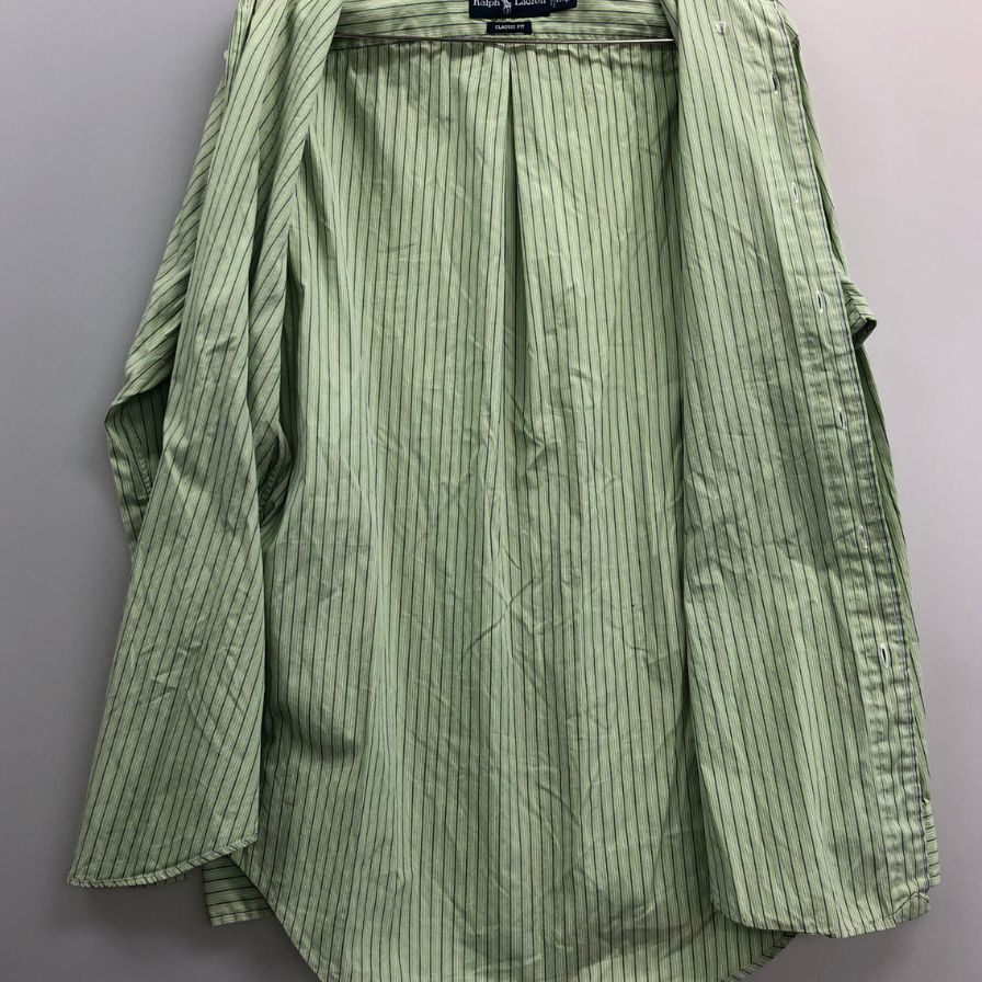 中古◆ラルフローレン ボタンダウンシャツ 90S ストライプ グリーン×パープル メンズ サイズM Ralph Lauren 【AFB29】