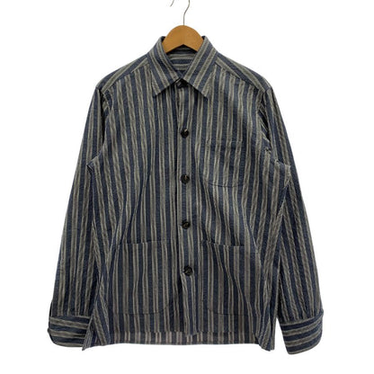 美品◆リングヂャケット シャツブルゾン ストライプ コットン メンズ グレー系 サイズL RING JACKET 【AFB28】