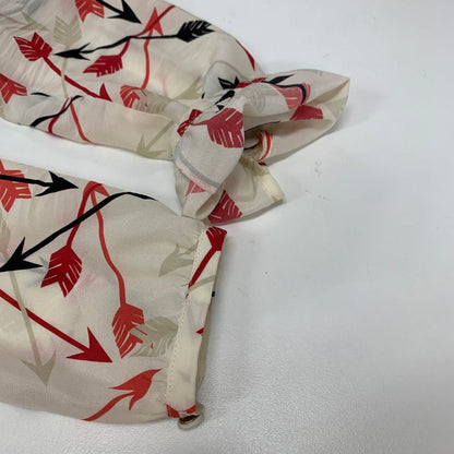 美品◆レッド ヴァレンティノ ブラウス ボウタイ 総柄 長袖 シルク カットソー ベージュ系 レディース サイズ40 RED VALENTINO 【AFB16】