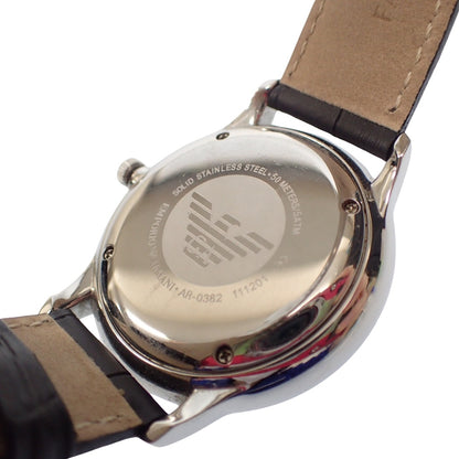 中古◆エンポリオ アルマーニ 腕時計 AR-0392 ブラック系文字盤 革ベルト クオーツ EMPORIO ARMANI【AFI18】