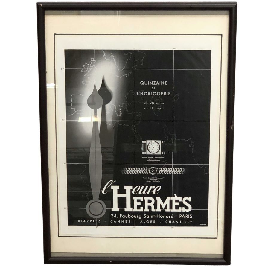 エルメス ポスター リストウォッチ 秒針 時計 ヴィンテージ 額付き HERMES【AFE13】【中古】
