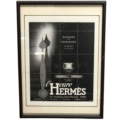 エルメス ポスター リストウォッチ 秒針 時計 ヴィンテージ 額付き HERMES【AFE13】【中古】