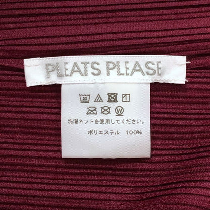 極美品◆イッセイミヤケ プリーツプリーズ ハイネック トップス レディース PP73-FK353 ボルドー サイズ03 ISSEY MIYAKE PLEATS PLEASE 【AFB37】
