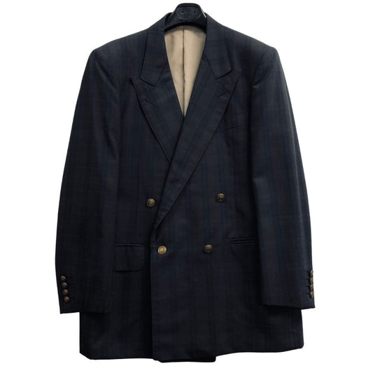バーバリー ジャケット 90S 旧タグ ダブルブレスト ロゴ金ボタン ブラウン チェック メンズ サイズ175 Burberry【LA】
