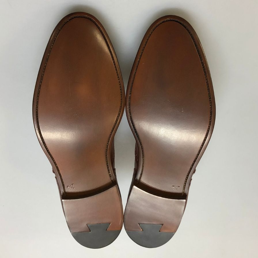 エドワードグリーン レザーシューズ カドガン セミブローグ 筆記体ロゴ 旧 F202ラスト ブラウン メンズ サイズ7.5 Edward Green CADOGAN ビジネスシューズ 約26.0cm【LA】【中古】