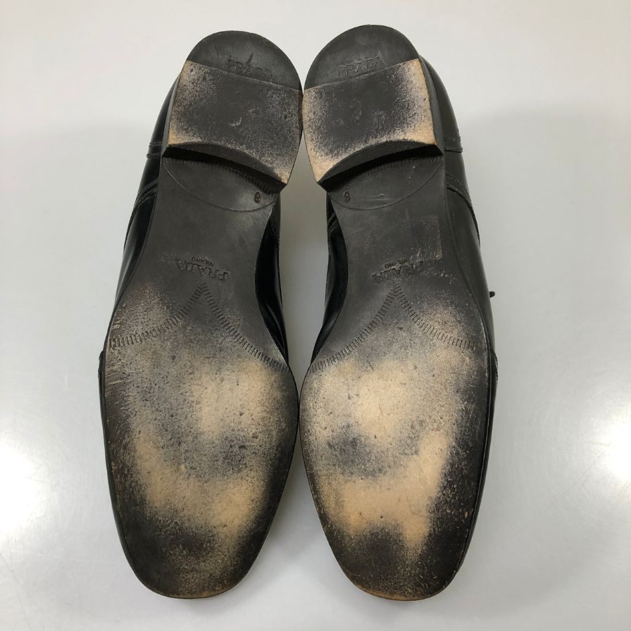 プラダ レザーシューズ ウイングチップ ガラスレザー 2EA 051 メンズ ブラック サイズ8 PRADA 約26.5cm【AFC50】