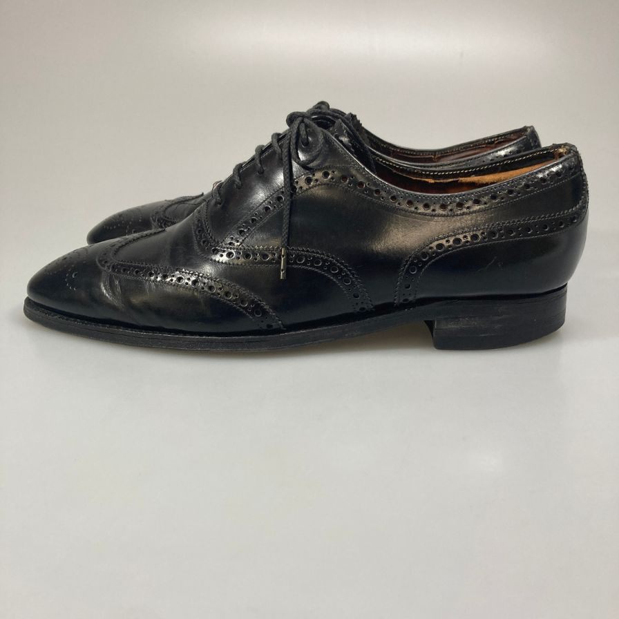 ロイヤルツイード レザーシューズ ウイングチップ ブラック メンズ サイズUK9 Royal Tweed 約28.0cm【AFC47】