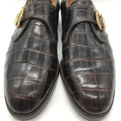 マウリ レザーシューズ シングルモンク 2901 クロコ プレーントゥ メンズ ブラウン サイズUK6.5 mauri 約25.5cm【PTM4】