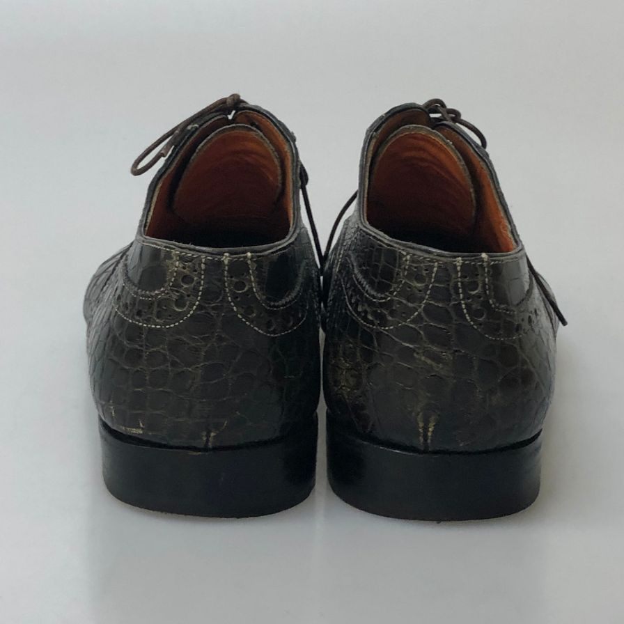 サントーニ レザー クロコダイル 型押し パンチドキャップトゥ ストレートチップ メンズ サイズ8.5 ブラック Santoni 約27.5cm【PTM2】