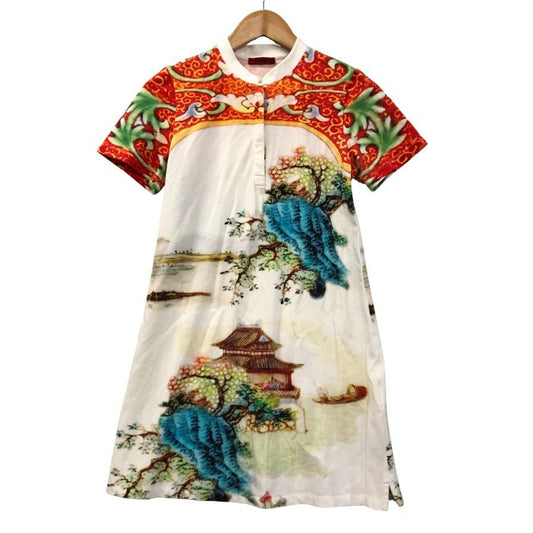 美品◆ヴィヴィアンタム 半袖ワンピース ハーフボタン 総柄 レディース サイズ0 VIVIENNE TAM 【AFB48】