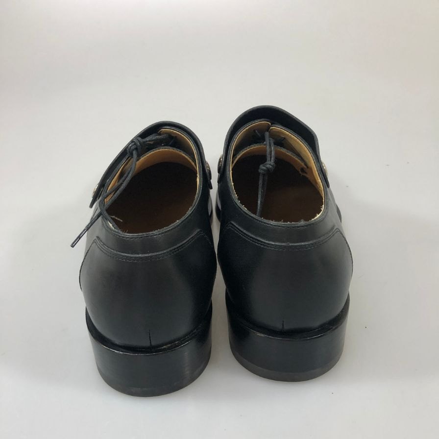 エルメス レザーシューズ プレーントゥ セリエボタン フラップ カーフ ブラック サイズ41.5 メンズ HERMES 約26.5cm【PTM1】