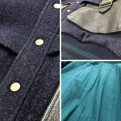 美品◆ビギ スタジャン ヴィンテージ レザー切替 ネイビー×ブラック メンズ サイズM BIGI 【AFG1】