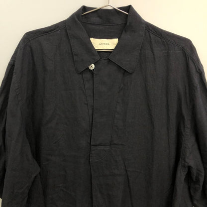 美品◆アントス スキッパー シャツ プルオーバー 半袖 リネン100% MADE IN JAPAN メンズ サイズ2 ブラック ANTOS. TOKYO 【AFB46】