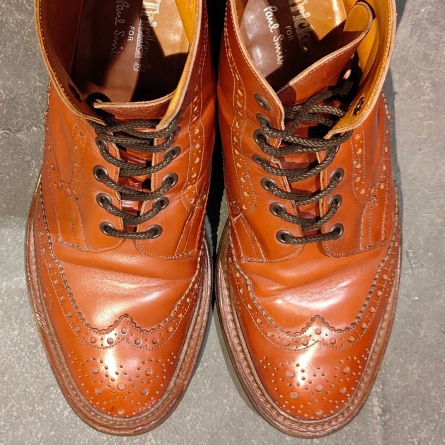トリッカーズ ポールスミス別注 カントリーブーツ ウイングチップ マロン サイズUK9 メンズ Tricker’s ブーツ 約27.5cm【LA】【中古】