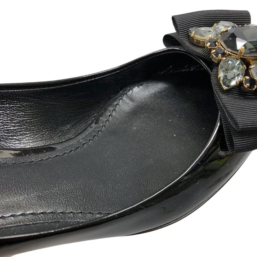 ドルチェ&ガッバーナ エナメル パンプス ビジューリボン レディース サイズ36 ブラック DOLCE&GABBANA 約22.5cm【AFC46】