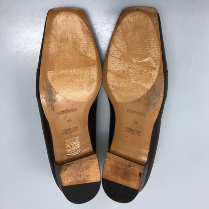 エルメス ローファー Ｈ刺繍 レディース サイズ38 ブラウン HERMES 約24.5cm【AFC41】