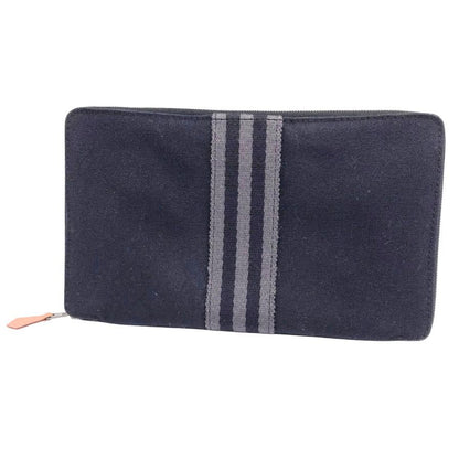 エルメス 長財布 フールトゥ パースGM キャンバス シルバー金具 ラウンドファスナー ブラック HERMES【AFI20】