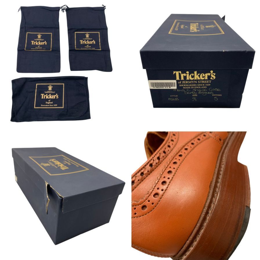 トリッカーズ レザーシューズ カントリー ウイングチップ バートン M5633 メンズ サイズ9.5 ブラウン Tricker’s BOURTON ビジネスシューズ 約28.0cm【LA】【中古】