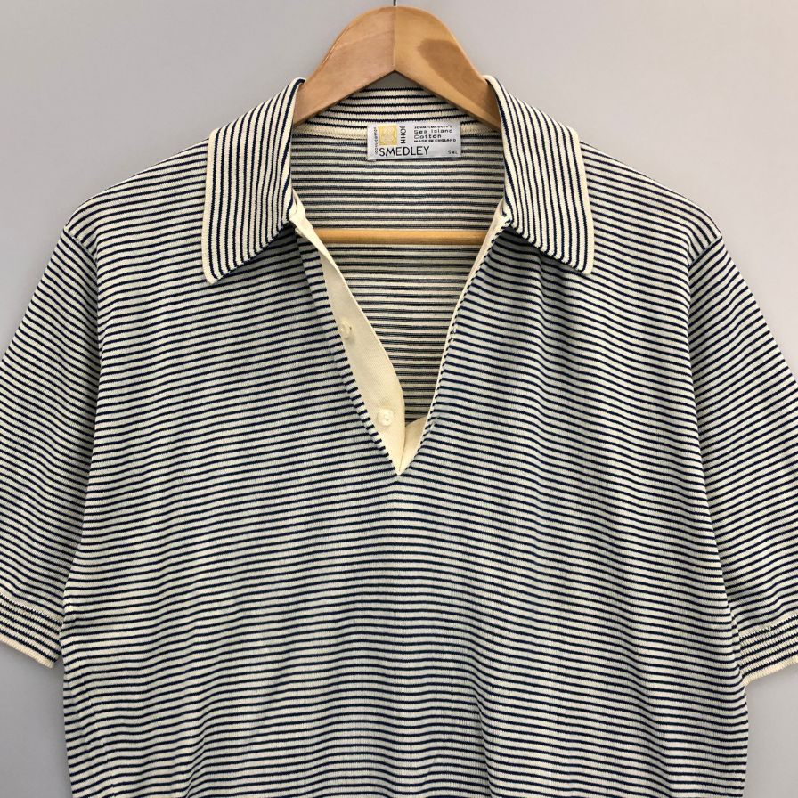 美品◆ジョンスメドレー ポロシャツ シーアイランドコットン ボーダー柄 メンズ ブルー サイズ不明 JOHN SMEDLEY 【AFB34】