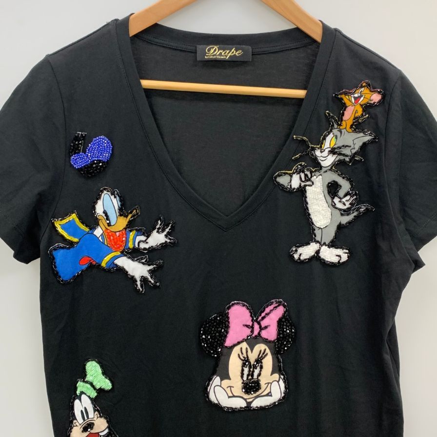 美品◆ドレープ Tシャツ メンズ ディズニー&ワーナーブラザーズ ビーズ付き サイズ不明 DRAPE 【AFB46】