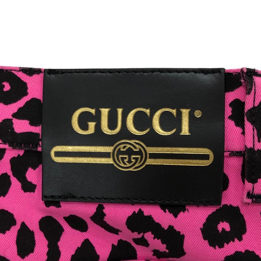 グッチ ビビットカラー スキニーパンツ レオパード柄 ストレッチ レディース サイズ28 ピンク GUCCI 【AFB25】