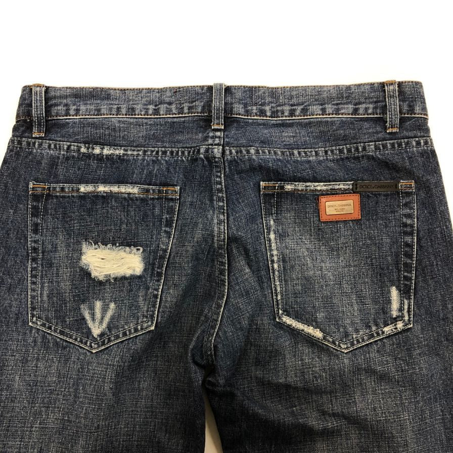 ドルチェ&ガッバーナ デニムパンツ レザーパッチ ダメージ加工 メンズ サイズ34 DOLCE&GABBANA 【AFB20】