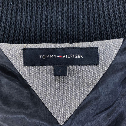 中古■トミーヒルフィガー スタジャン リブ ニットジャケット ブルゾン アップリケ ワッペン ネイビー メンズ サイズL TOMMY HILFIGER 【AFB18】