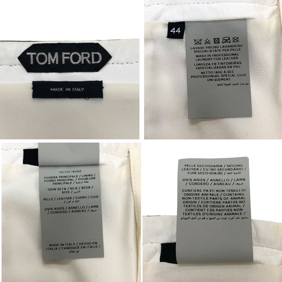トムフォード レザースカート レディース ラムレザー サイズ44 ブラック×ホワイト TOM FORD【AFB29】