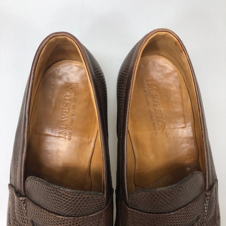 ジェイエムウエストン シグネチャー ローファー 180 リザード ブラウン サイズ6.5F メンズ J.M.WESTON ローファー 約25.5cm【LA】【中古】