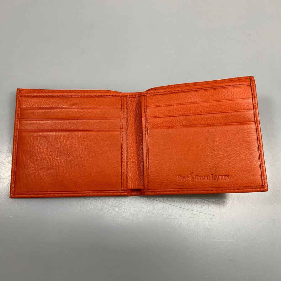 ポロ ラルフローレン レザー 二つ折り 財布 ロゴエンボス オレンジ POLO RALPH LAUREN【AFI4】