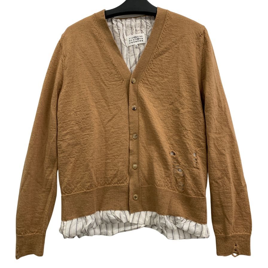 極美品◆メゾン マルジェラ 22AW Vネックカーディガン ダメージ加工 ベージュ メンズ サイズM SI1HA0006 Maison Margiela 【AFB4】