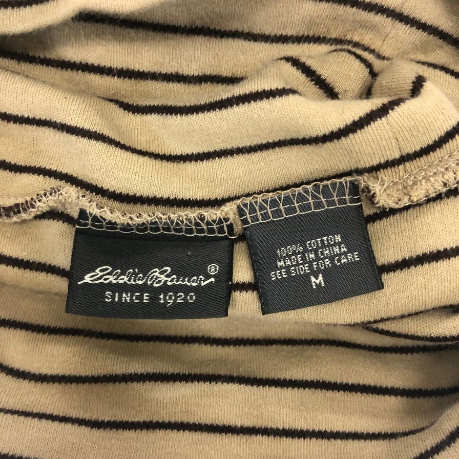 美品◆エディーバウアー 長袖Tシャツ タートルネック ボーダー メンズ サイズM Eddie Bauer 【AFB14】