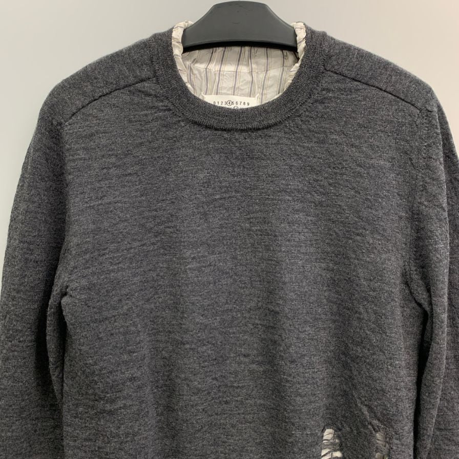 中古◆メゾン マルジェラ 22AW クルーネックニット ダメージ加工 グレー メンズ サイズM SI1HA0005 Maison Margiela 【AFB5】
