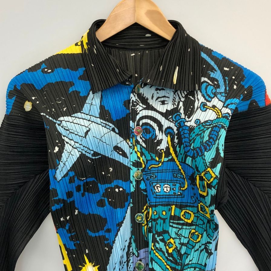 美品◆プリーツプリーズ イッセイミヤケ 長袖シャツ コミック柄 レディース サイズ3 PP91-JK043 PLEATS PLEASE ISSEY MIYAKE 【AFB39】
