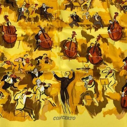 エルメス スカーフ カレ90 コンチェルト CONCERTO イエロー シルク レディース HERMES【AFI20】