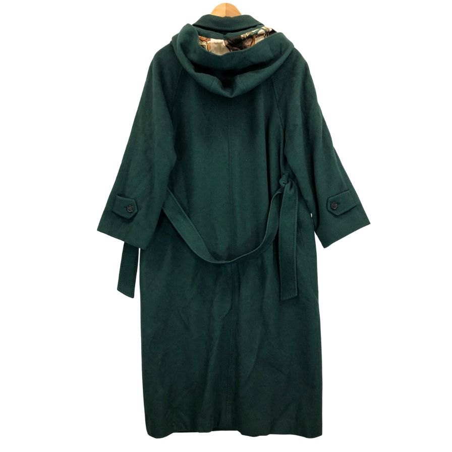中古◆ヘルノ フード付き ウールロングコート グリーン サイズ44 レディース 裏地スカーフ柄 イタリア製 HERNO 【AFA9】
