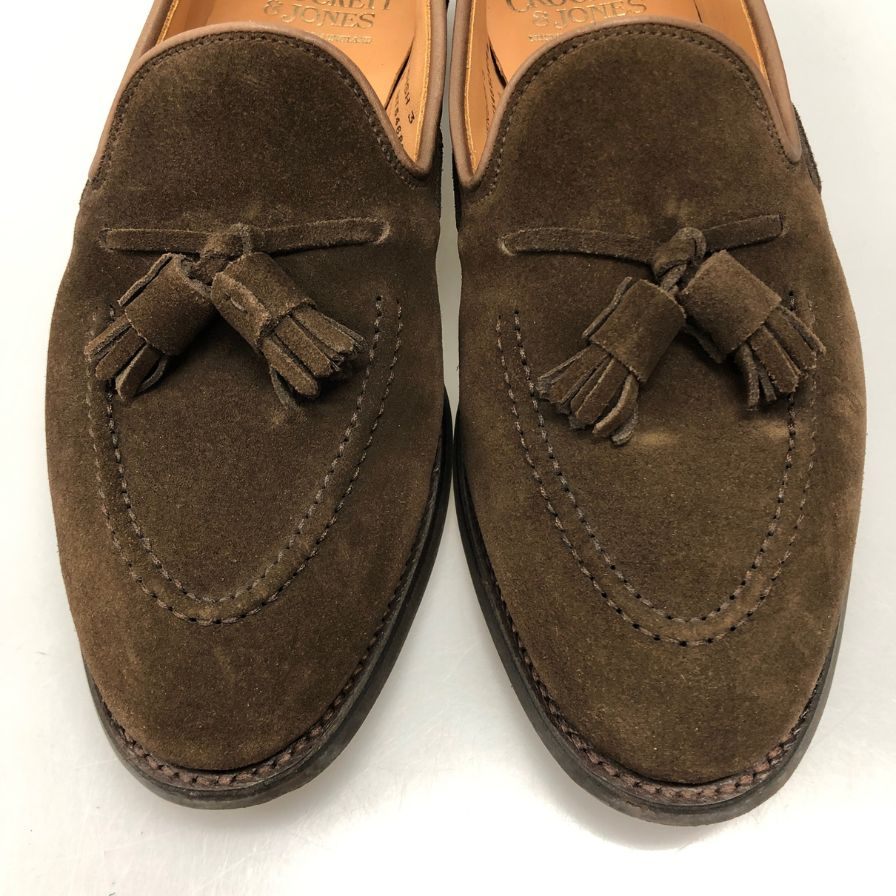 クロケット&ジョーンズ レザーシューズ タッセル ローファー スエード キャベンディッシュ3 ブラウン サイズUK7E CROCKETT&JONES CAVENDISH3 ローファー 約26.5cm【LA】【中古】