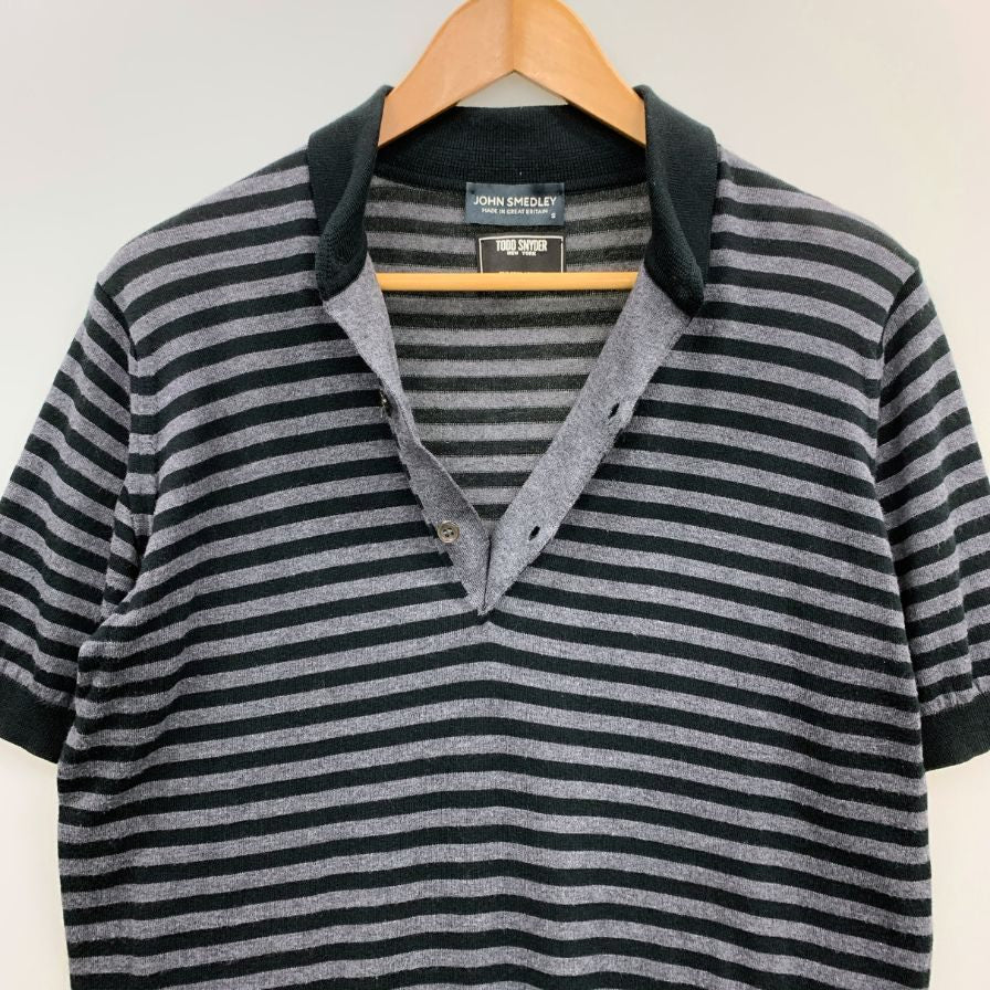 中古◆ジョンスメドレー×トッドスナイダー ニットポロ ブラック×グレー サイズS JOHN SMEDLEY×TODD SNYDER 【AFB19】