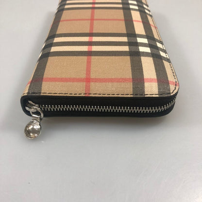 バーバリー ラウンドファスナー PVC×レザー 長財布 チェック柄 BURBERRY【AFB55】