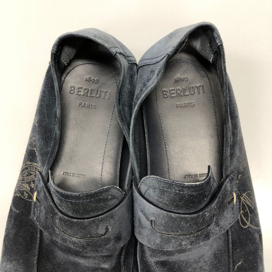 ベルルッティ ドライビングシューズ スエード カリグラフィ ネイビー メンズ サイズ9 Berluti 約27.0cm【AFC30】