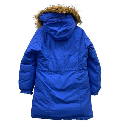 美品◆ザ ノースフェイス プレミアムグースダウンコート 熱反射 KARA ファー ブルー サイズXL レディース THE NORTH FACE 【AFA5】