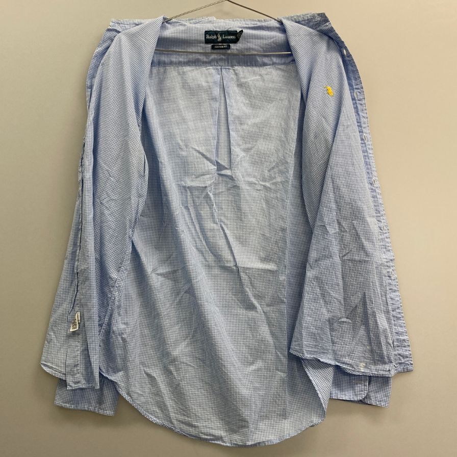 中古◆ラルフローレン ボタンダウンシャツ 90S チェック ブルー メンズ サイズM Ralph Lauren 【AFB27】