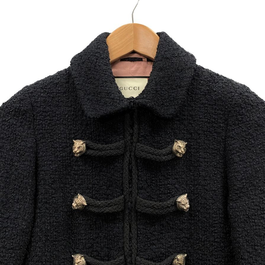 美品◆グッチ 15AW ナポレオンジャケット ツイード タイガーボタン ブラック レディース サイズ36 409702 GUCCI 【AFA21】