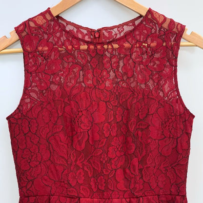 極美品◆グレースコンチネンタル ノースリーブワンピース レース 花柄 レッド系 レディース サイズ36 GRACE CONTINENTAL 【AFB6】