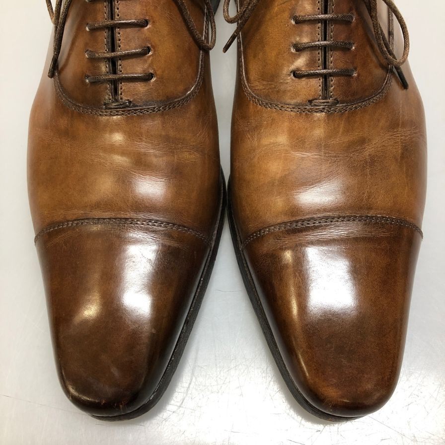 サントーニ レザーシューズ ストレートチップ 15004 ブラウン サイズ8.5 santoni 約27.5cm【AFC47】