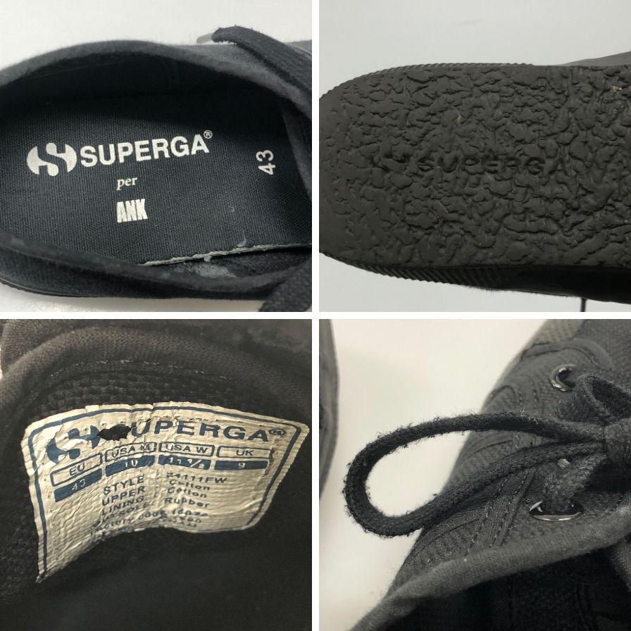 スペルガ スニーカー 2725 NUDE  キャンバス  メンズ ブラック サイズ43 SUPERGA 約28.0cm【AFC47】