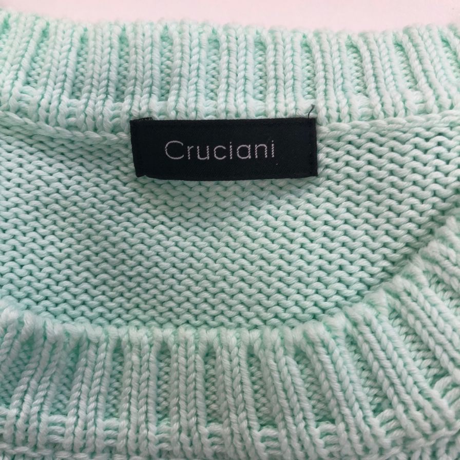 美品◆クルチアーニ クルーネックニット グリーン系 メンズ サイズ50 cruciani 【AFB5】