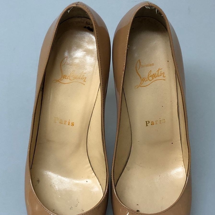 クリスチャンルブタン ヒールパンプス ハイヒール エナメル ベージュ系 サイズ36.5 レディース Christian Louboutin 約22.5cm【AFD9-2】