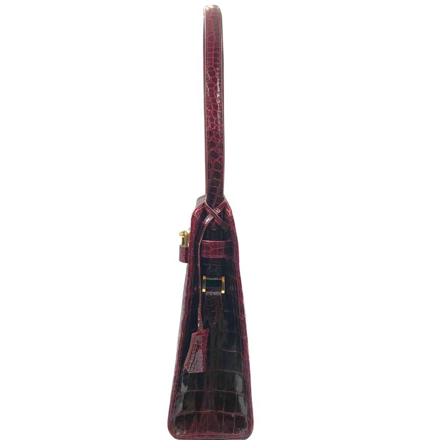 ノーブランド ショルダーバッグ クロコダイル 本革 レザー ターンロック ボルドー ゴールド金具 GENUINE CROCODILE SKIN【AFE6】