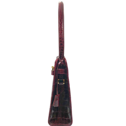 ノーブランド ショルダーバッグ クロコダイル 本革 レザー ターンロック ボルドー ゴールド金具 GENUINE CROCODILE SKIN【AFE6】